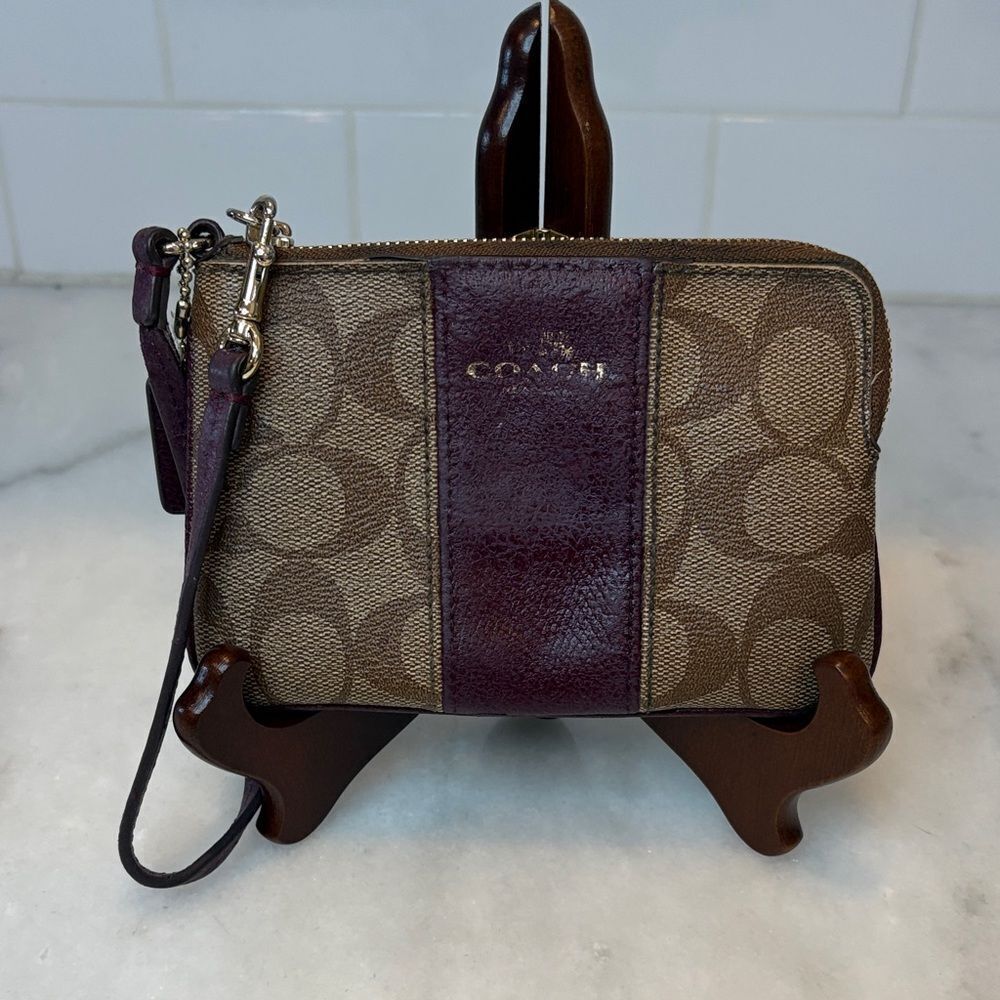 Coach Wristlet Bag Purse signature logo coated canvas striped wristlet